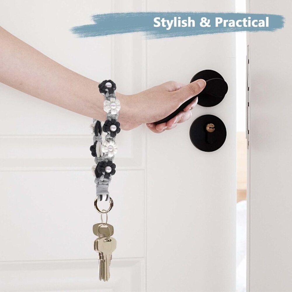 Boho Macrame Keychain Wristlet Keychain Weave Exq… - image 4